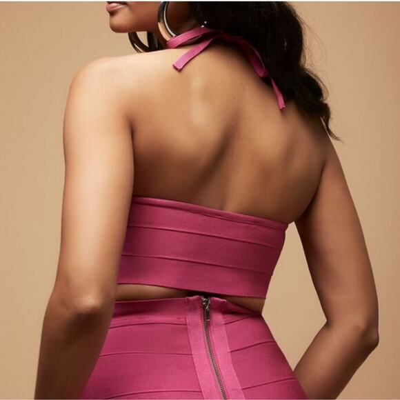 NWT Herve Leger x Forever 21 Hot Pink Knit Bandage Halter Top Sz Large - Picture 3 of 11